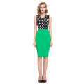 2016 New Arrival Occident Women's Slim Fit Sleeveless Green V-Neck Polka Dots Splicing Short Pencil Dress CL009265-2